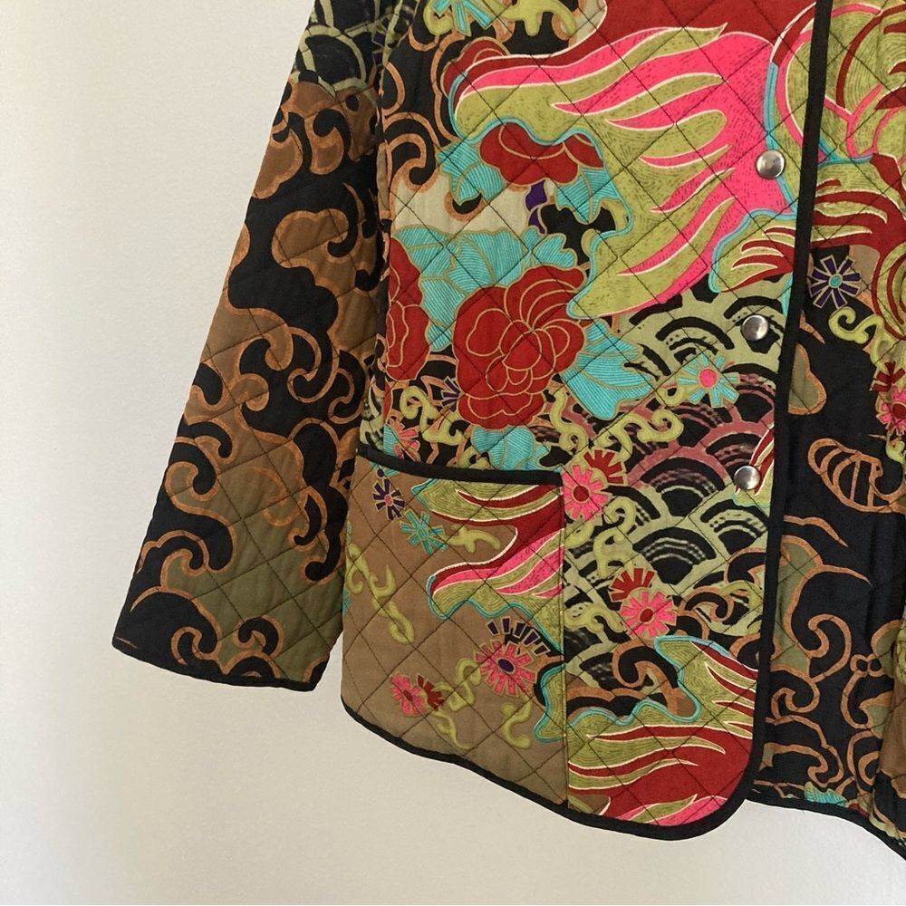 Harari 100% Silk Quilted Jacket Small Asian Inspired Bohemian Art To Wear Artsy - Picture 3 of 11